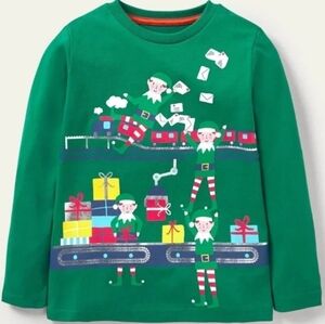 NWT Mini Boden Green Elf Train Long Sleeve Tee